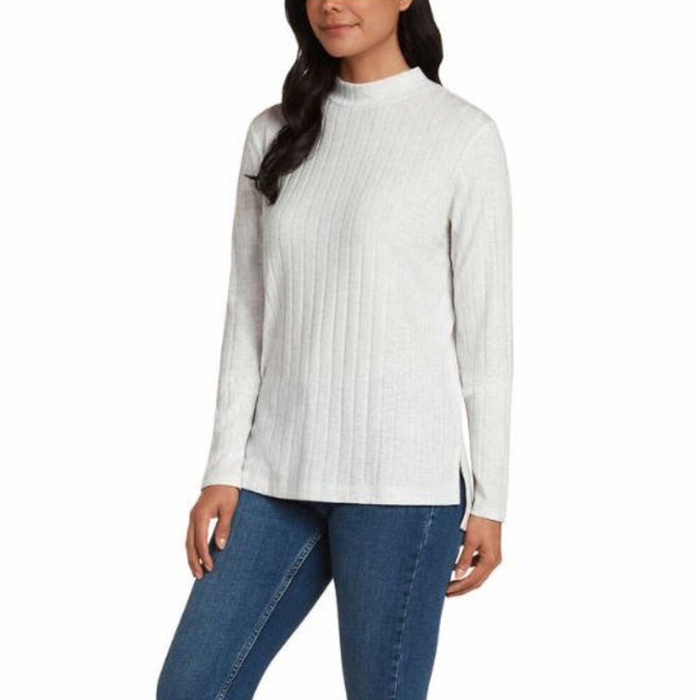 Matty M Heather Pearl Grey Mock Neck Ribbed Tunic S